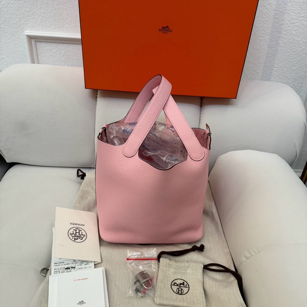 Hermes Picotin 22 Rose Sakura Palladium Hardware, New